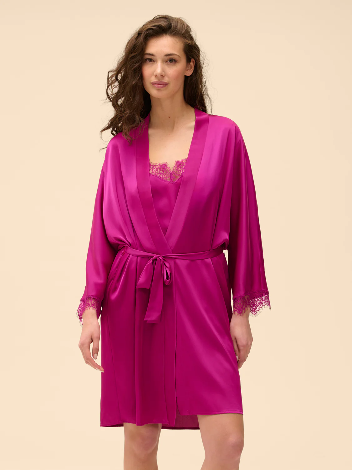 Satin Secrets Long Kimono - Azalea - Image 3