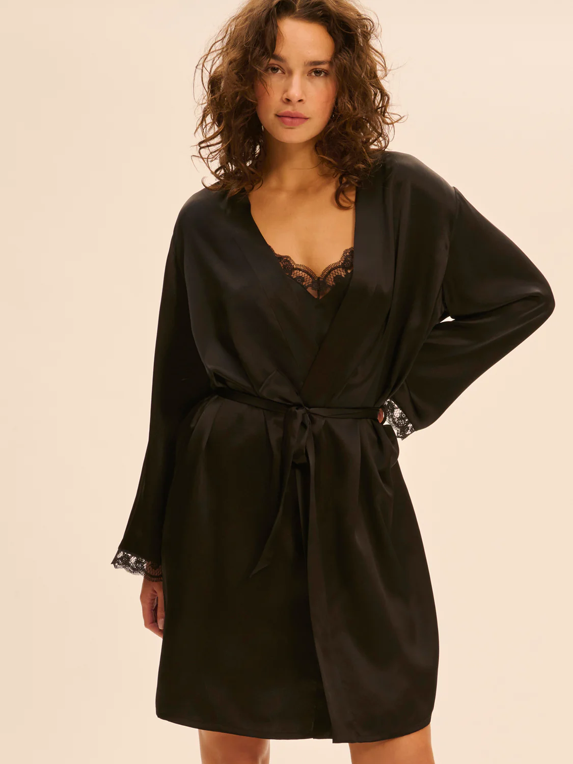Love Me Silk Long Kimono - Black - Image 3