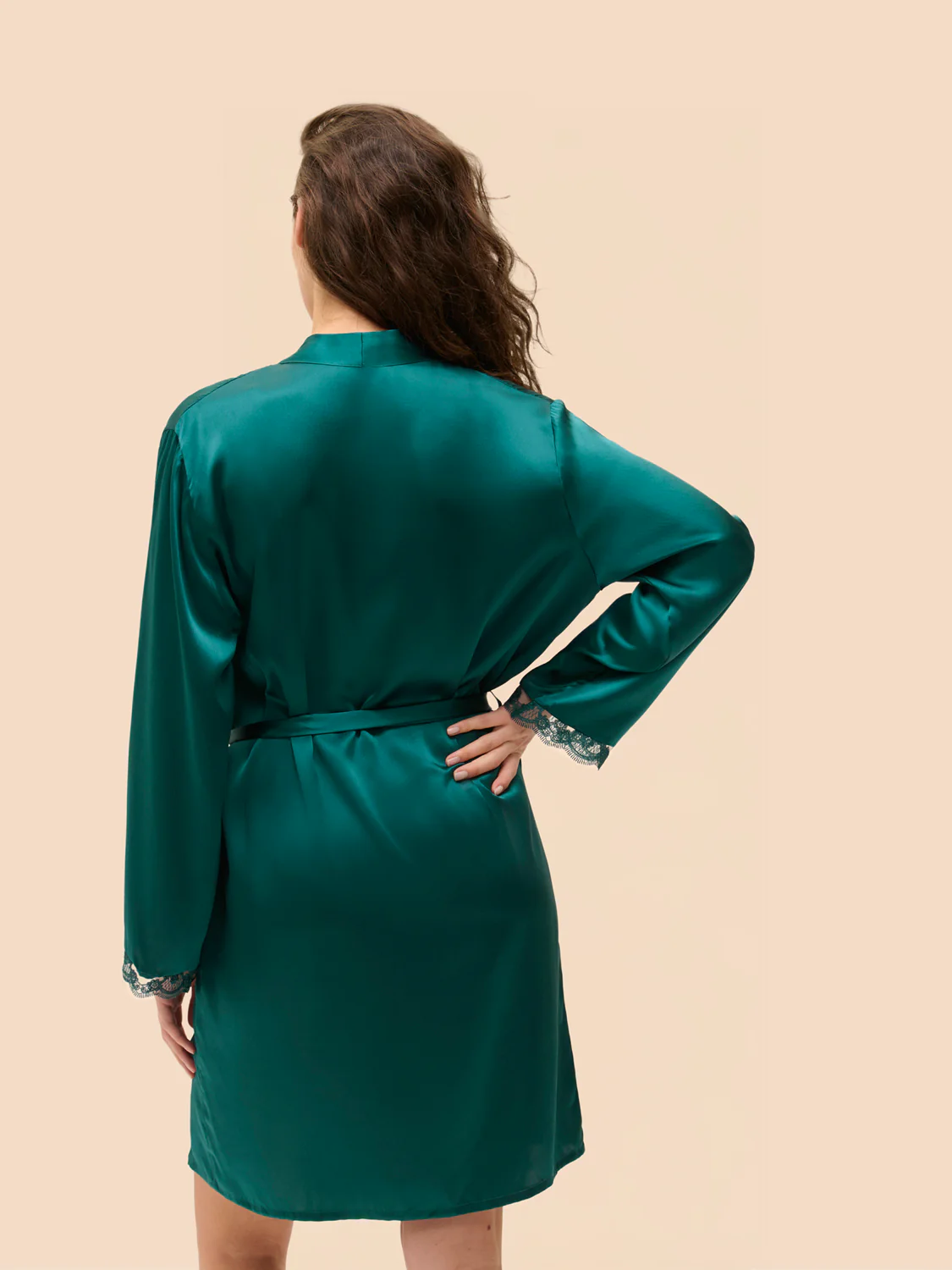 Love Me Silk Long Kimono - Emerald - Image 3