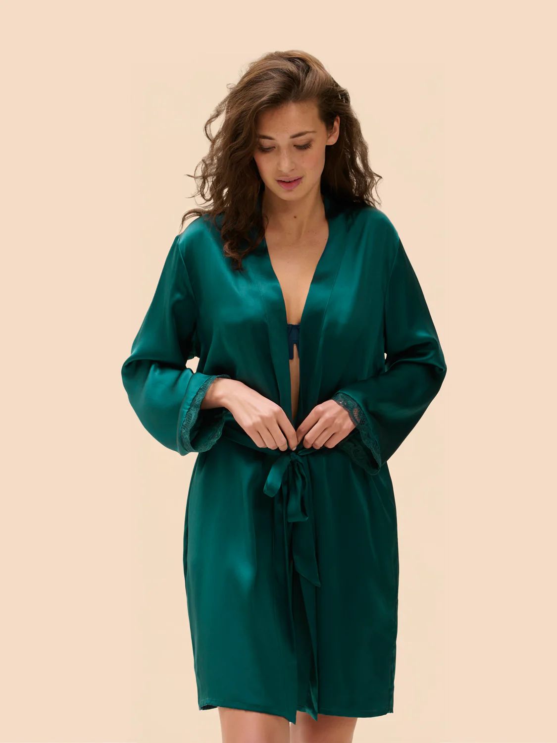 Love Me Silk Long Kimono - Emerald - Image 4