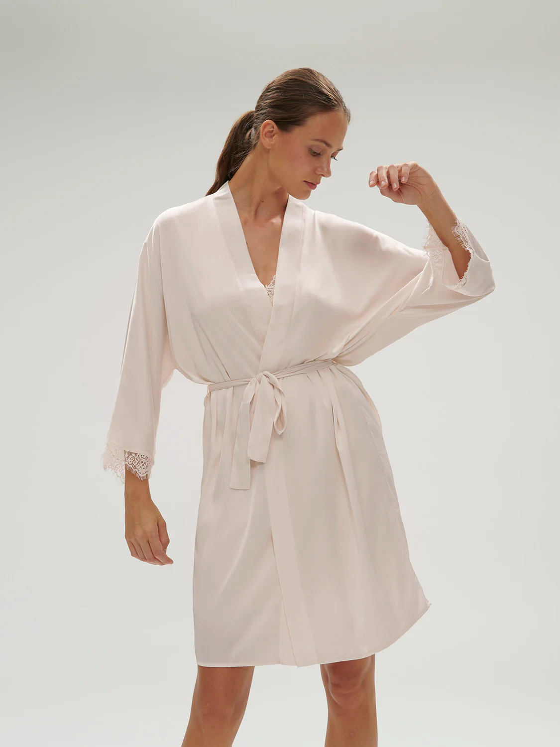 Satin Secrets Long Kimono - Sakura Pink - Image 5