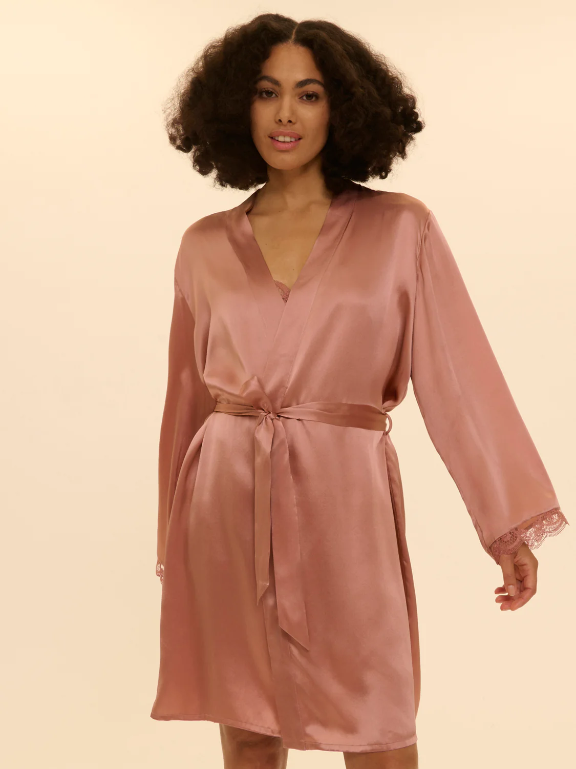 Love Me Silk Long Kimono - Smokey Pink