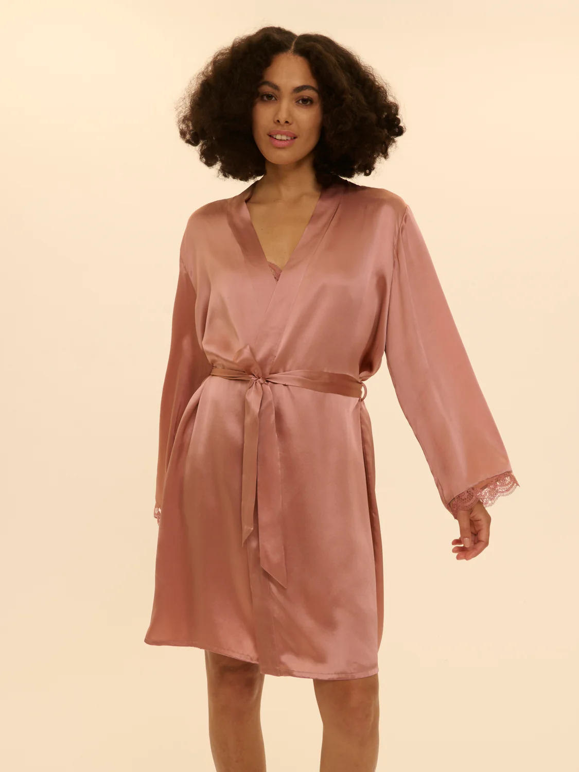 Love Me Silk Long Kimono - Smokey Pink - Image 3