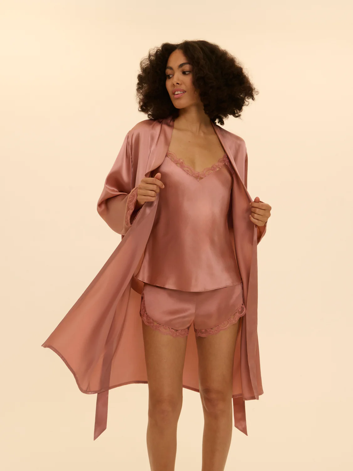 Love Me Silk Long Kimono - Smokey Pink - Image 4