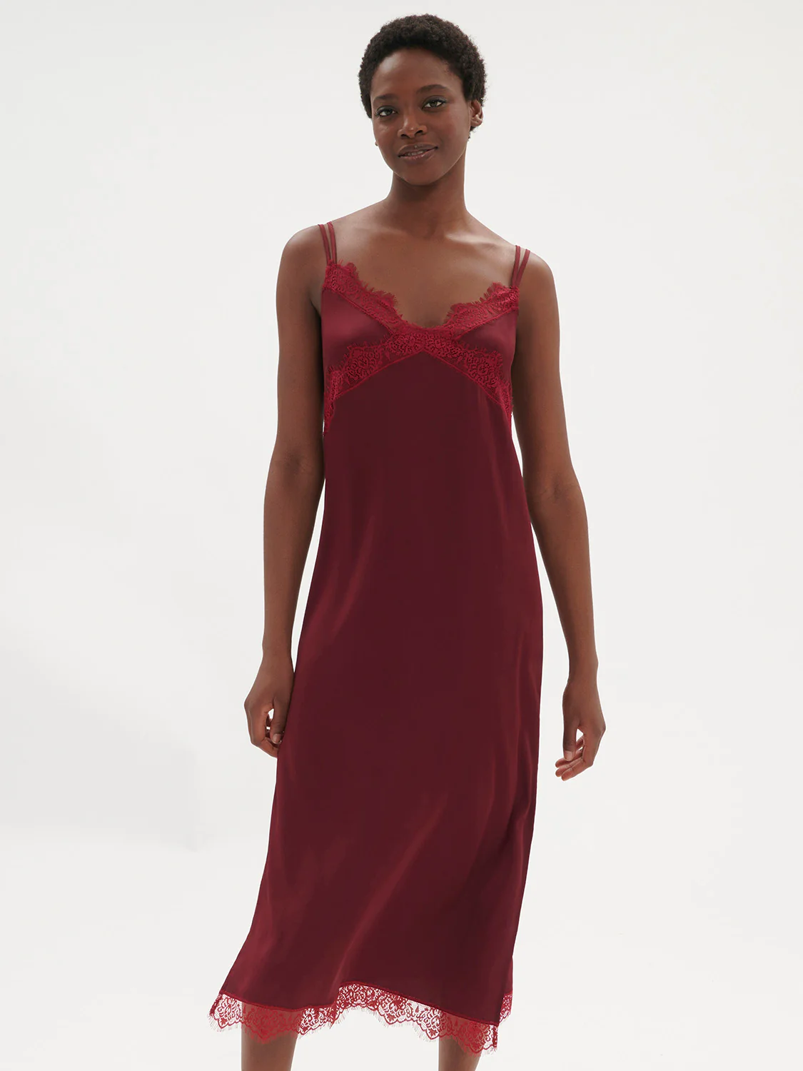 Satin Secrets Long Nightdress - Spinel Red