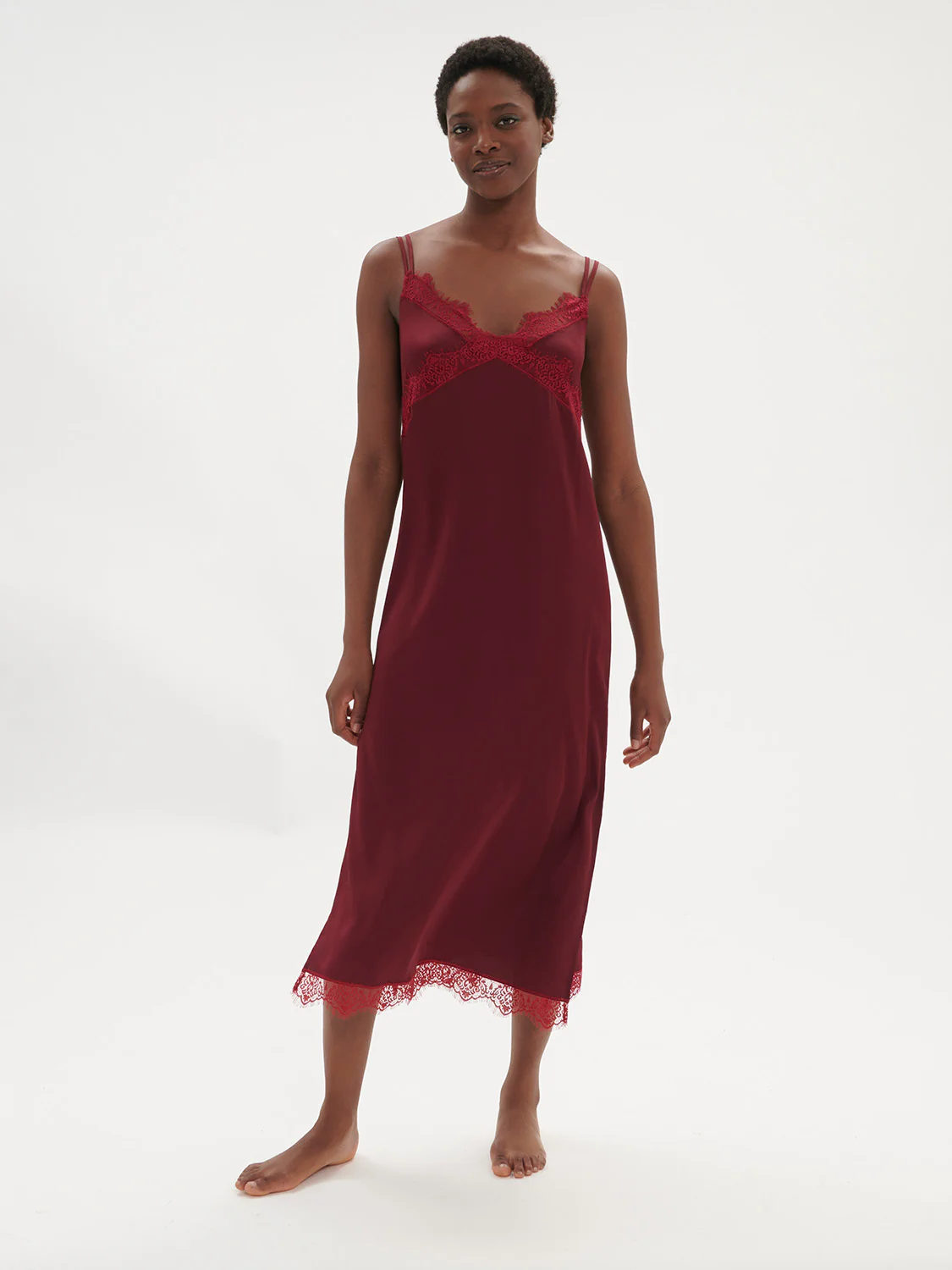 Satin Secrets Long Nightdress - Spinel Red - Image 3