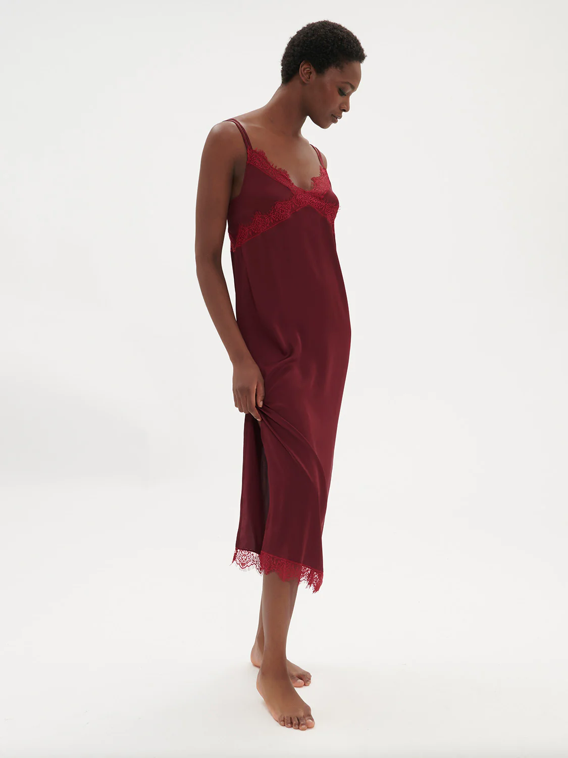 Satin Secrets Long Nightdress - Spinel Red - Image 5
