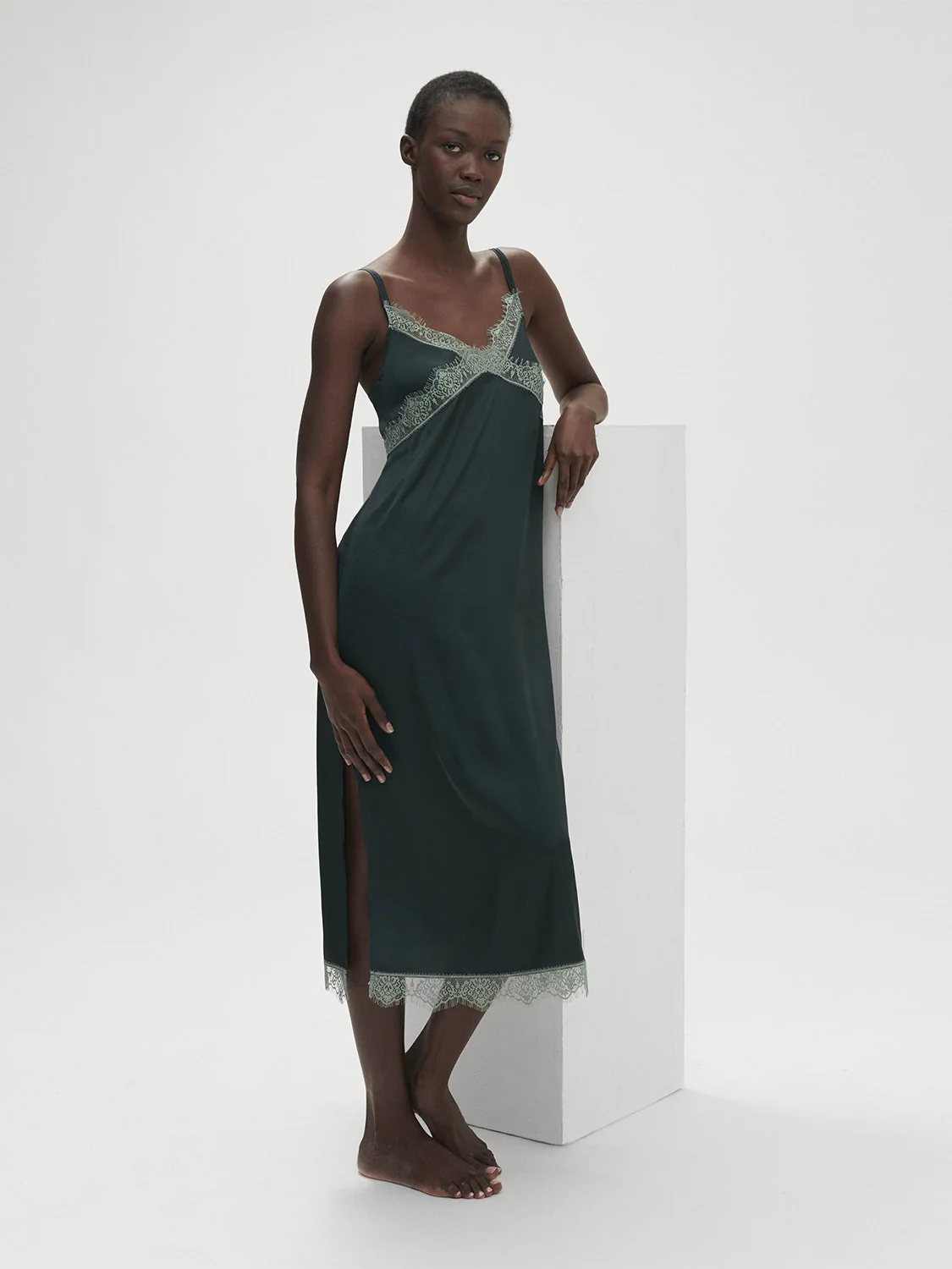 Satin Secrets Long Nightdress - Kolsaï Green - Image 3