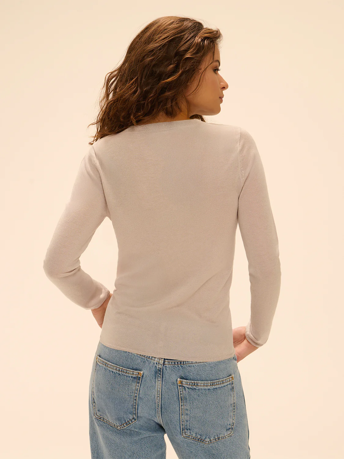 Elise Long Sleeve Top - Heathered Beige - Image 4